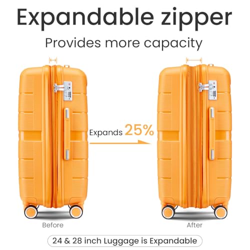 Luggage Sets 4 Piece(14/20/24/28) PP Lightweight & Durable Expandable suitcase (Orange)3