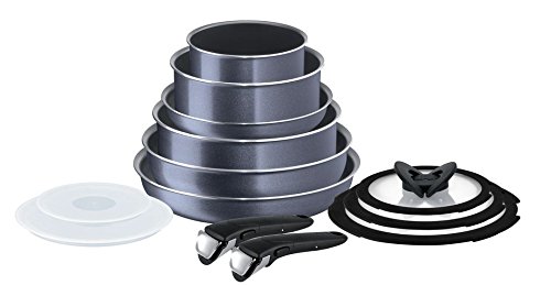 Tefal Ingenio Non-Stick Elegance Cookware Set, 13 Pieces, Black & Ingenio Universal Stainless Steel Straining Lid with Saucepans 2 Gallery Image