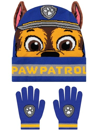 Image of Paw Patrol Hat And Gloves For Boys, Chase Kids Winter Hat Set, Chase Boys' Hats & Caps, Blue, One Size