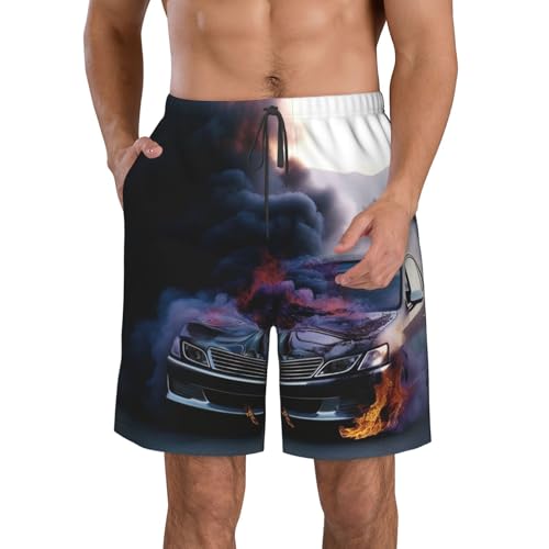 Men's Swim Trunks Quick Dry Bathing Suits Burning car Beach Board Shorts Swimwear with Pockets