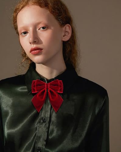 Image of Velvet Pre-Tied Big Bow Knot Brooch Pin for Women Girls Fabric Ribbon Bowknot Collar Lapel Pins Clip Scarf Suit Dress Shirt Bouquet Corsage Brooches Fashion Jewelry Gifts Christmas Prom