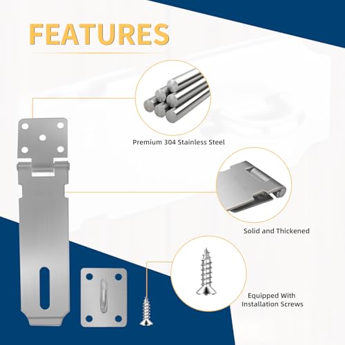 Quevaeco 2 Sets 5 Inch Padlock Hasp Latch Locks, Stainless Steel Padlock with 1.5” Long Shackle, Door Lock Latch for Cabinets Closets or Gate (Silver) - Image 2