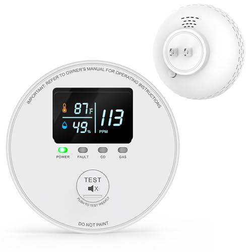 4 in 1 Carbon Monoxide Detectors, Natural Gas Detector & CO Detector with HD Display - Real-time Monitoring of CO, Combustible Gas, Temperature, Humidity for Home, Camping, RV, Apartment