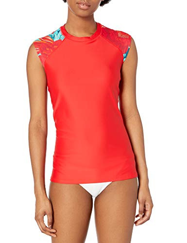 Body Glove Women's Exhale Cap Sleeve Rashguard with UPF 50+, Allure True Red Floral, Medium