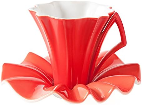 Coffee/Tea Cup with Saucer in Set "Lily". (Red)