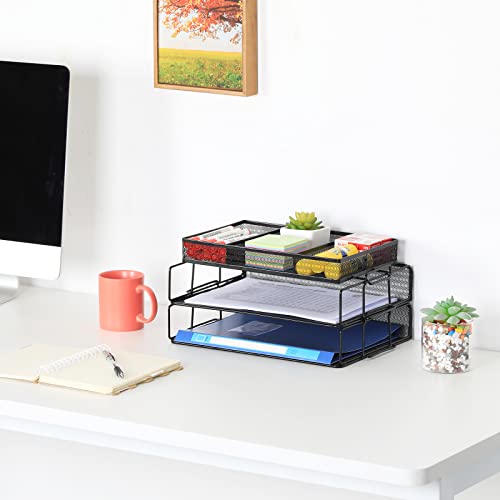 EasyPAG 3 Stück A4 Stapelbar Metall Büro Schreibtisch Organizer Dokumentenhalter Aktenablage Zeitschriftenhalter Briefablage Papier Magazin Organisator,Schwarz
