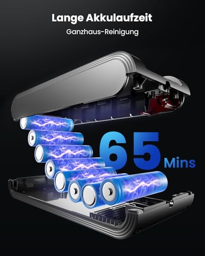 Avalsor Akku Staubsauger 48000Pa/580W/65Min, 1,8L Staubsauger Kabellos mit Staubabstreif-Funktion, Anti-Tangle-Bürste, 8-Fach-Filtration Akkustaubsauger Selbststehend für Teppiche/Tierhaare/Hartböden - 6