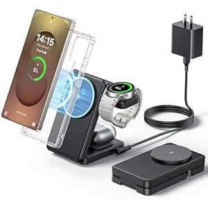 3 in 1 Magnetic Foldable Wireless Charger for Samsung, Fast Mag-Safe Charging Station for Galaxy S25 S24 S23 Ultra Plus/Z Fold/Z Flip 7/6/5, Charger Stand for Galaxy Watch Ultra /8/7/6/5/Pro, for Buds
