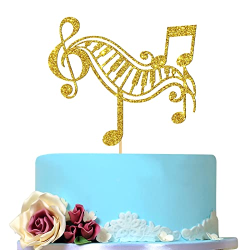 Golden Glitter Music Cake Toppers, Music Cake Decoration For Girls, Music Symbol Notes Decorations, Happy Music Notes Cake Topper, Wedding / Baby Shower / Musical Theme Party Supplies #TOP10
