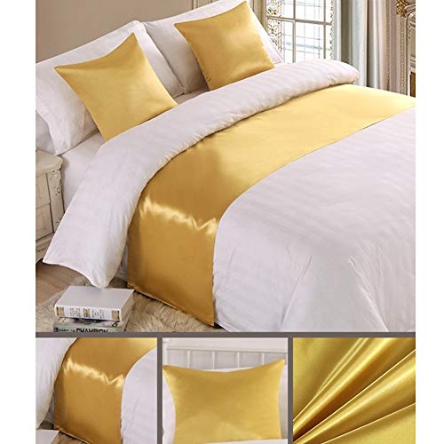 Twelve Luxury Satin Yellow Bed Runner King Bed Scarf Decorative for Bedroom Hotel Wedding Room