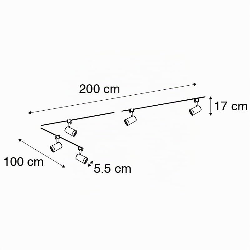 Qazqa jeana - Système sur rail spot luminaire plafond, plafonnier compatible pour led - 5 lumière - L 300 cm - Blanc - Moderne - éclairage intérieur - Salon I Chambre I Cuisine I Salle à manger