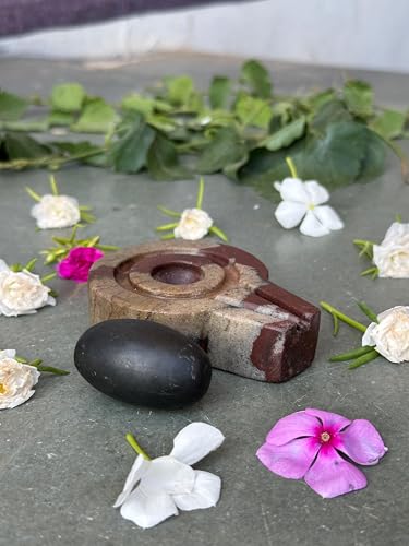 Image of Stone Harishankar Shivling Original 2 Inch Action Ardnareshwar Narmadeshwar Shivling with Black Yonibase for Daily Home Pooja
