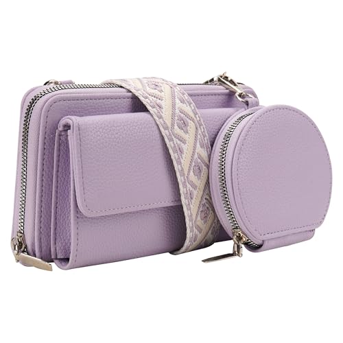 DODAMOUR Small Crossbody Bags for Women - Vegan Leather Phone Wallet Purse with Wide Strap, Trendy 2-in-1 Shoulder Handbag with Coin Pouch (Lavender Purple)