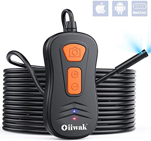 Oiiwak Dual Lens Endoscope Inspection Camera with 8mm Diameter Probe, 2.0 MP HD Wireless Borescope Semi-Rigid Tube for Android and iOS Smartphone, iPhone, Samsung, Tablet(11.5FT)