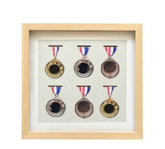 Duża ramka wyświetlacza medalu, Drewniana ramka na medal 3D Deep Box, wielokolorowa, wiele rozmiarów(Teak,4 medals/24 * 33cm)
