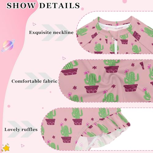 Cactus Girls Long Sleeve Rashguard Swimsuit UV Protection One-Piece Swimwear Bathing Suit B04048834