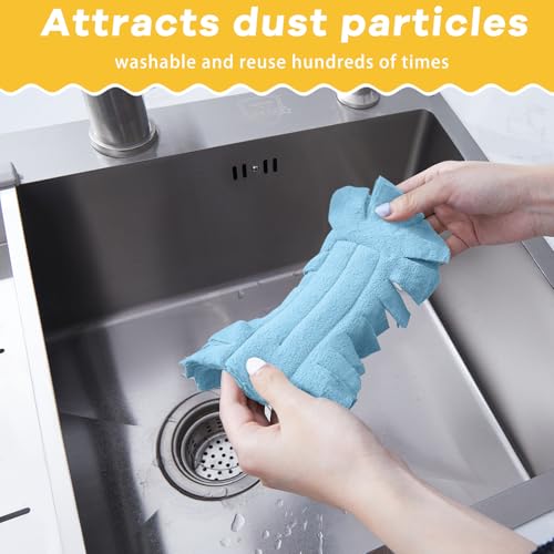 Image of Zubebe 12 Pcs Reusable Duster Refills Fleece,Blue, White, Yellow | Soft Polyester Fiber Flat Duster Refill Multi Surface Washable Cleaning Pad Tools for Home, Blinds, Car, Pet, Furniture, Fans