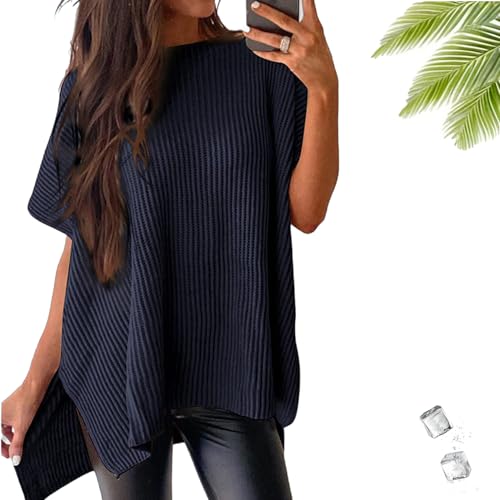 Rotateepic Loose-Fit Crewneck Knit Pullover Top, Short Sleeve Womens Causal Tunic Tops Lightweight Summer Sweaters