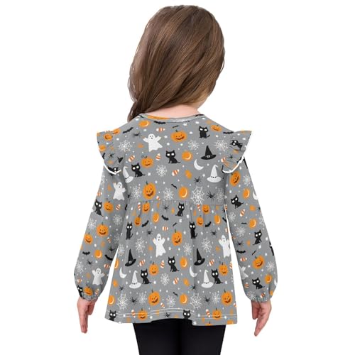 Web Cat Specter Pumpkin Girls Shirts Cotton Long Sleeve Ruffle Toddler Tee Tops4