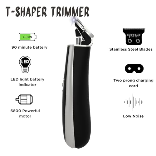Image of Supreme Trimmer T Shaper | Professional Barber Trimmer Hair Clippers for Men (90 Min Run Time) Cordless Hair Trimmer Zero Gapped Liner Beard Trimmer | ST5210 Silver