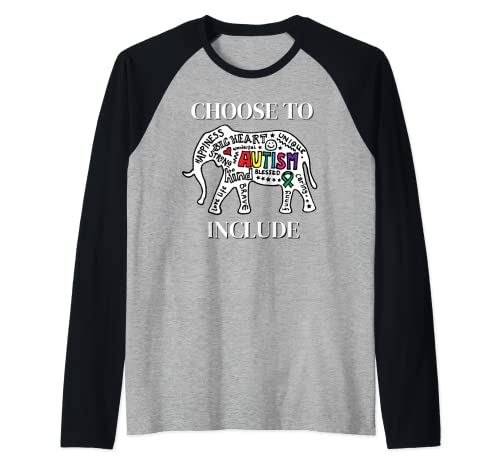 Elija Incluir Autismo Awareness Educación Especial Sped Camiseta Manga Raglan
