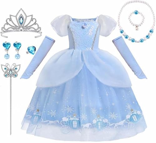 Vestido de Cenicienta para niñas, disfraz de princesa para cumpleaños, fiesta, feria de atracciones, Halloween, edad de 4 a 5 años