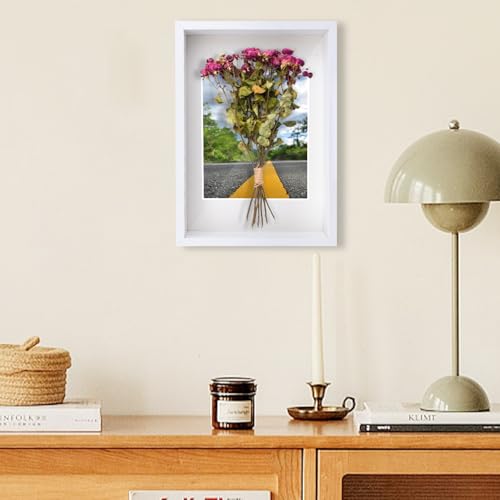 3D Bilderrahmen zum Befüllen Tiefer 5cm, Holz-Schattenbox 31x22,5 cm, Objektrahmen für Wand & Desktop, Befüllen für Fotos, Trockenblumen, Objekte, DIY Kunstwerke (Weiß)