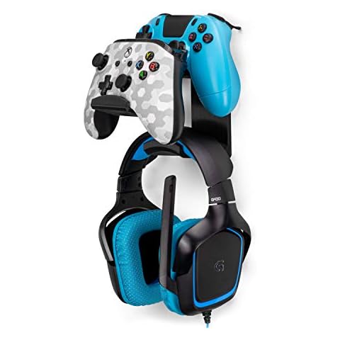 BRAINWAVZ The UberAtlas Dual Game Controller & Headphone Stand Wall Mount Holder for Xbox ONE, Series X, PS5, PS4, PS3, Switch, STEELSERIES Gamepad & More, Stay Organized No Screws Cover