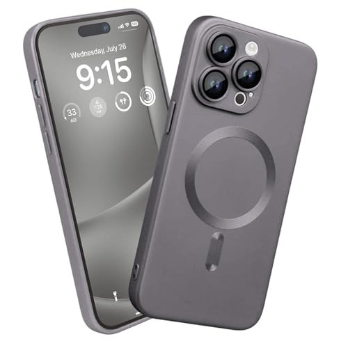 Image of Dizoro Magnetic Case for iPhone 16 Pro Max Case [Compatible with MagSafe][Built-in Camera Lens Protector] Slim Soft Silicone Bumper Shockproof Metallic Luster Back Cover Phone Case (Natural Titanium.)