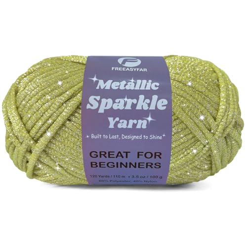 Image of Metallic Sparkle Yarn for Crochet and Knitting with Easy-to-See Stitches, Worsted Weight Medium #4, Beginners Yarn for Amigurumi, Bags, Handmade Gifts, Home Decor (Chartreuse, 1 Pack)