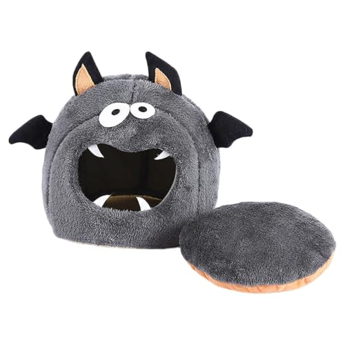 10 Inch Halloween Bat Themed Small Cozy Round Pet Bed for Puppy Kittens (Grey) - image 1