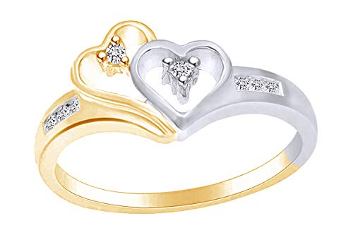 AFFY 1/10 Carat Round White Natural Diamond Two Tone Heart Promise Ring In 14K Gold Over Sterling silver (0.1 Cttw, I-J Color, I2-I3 Clarity)