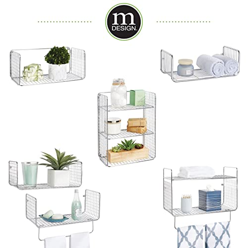 Mdesign Metal Wire 3-Tier Hanging Shelf For Bathroom Storage - Wall Mounted Decorative Shelves - Floating Metal Bathroom Shelf Basket - Bathroom Wall Shelving - Concerto Collection - Chrome #TOP4