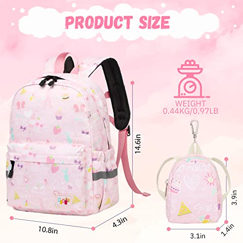 MIRLEWAIY Little Kids Backpack Preschool Cute Kindergarten School Bag for Boys and Girls with Coin Pouch, Hamburger, Pink2