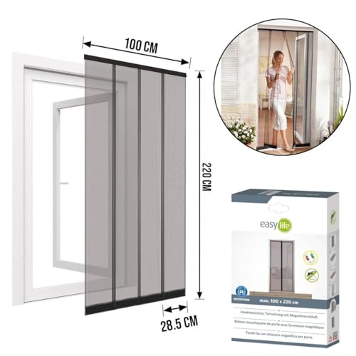 NiNeKa easy life Fliegengitter Lamellen für Türen aus Polyester mit Anschlussleiste - mit Klebeband und eingenähten Gewichten - Größe: 100 x 220 cm, Anthrazit