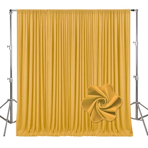 Image of 10ft x 10ft Gold Backdrop Curtains for Parties, Polyester Fabric Backdrop Drapes with Rod Pockets for Weddings, Birthday, Halloween, Photography, Christmas Party Background Curtain, 2 Panels