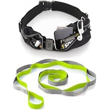 Water-Resistant Reflecive Running Belt for Women and Men with 2 Pockets Running Waist Belt, Money Safe, Phone Holder for Running, Stretching Strap for Yoga, Flexibility, Rehabilitation