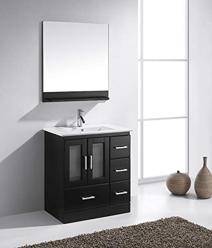 Virtu Usa Single Bathroom Vanity In Espresso With White Ceramic Top And Square Sink And Mirror #TOP3