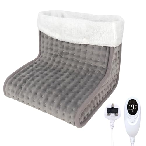 Jonuin Electric Foot Warmer, Cosy Heated Foot Warmers with Removable Lining, Soft Foot Heater for Cold Feet, Adjustable 9 Temperature and 4 Timer Settings, Washable Feet Warmers for Home Office (Grey)