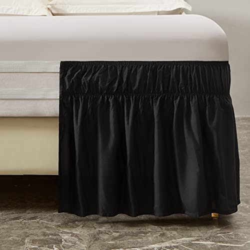Meila Wrap Around Bed Skirt Three Fabric Sides Elastic Dust Ruffled 16 Inch Tailored Drop,Easy To Install Fade Resistant-Black, Queen/King #TOP2