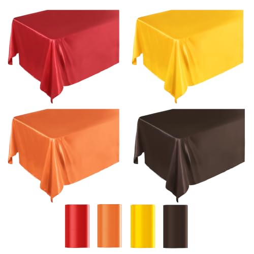 Image of TURSTIN 4 Pack Fall Themed Satin Tablecloth 102 x 58'' Overlay Table Cover