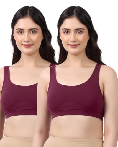 Image of Lavos Bamboo Cotton Comfort Sleeping Bra for Women, Slip On Bras to Wear at Home, Non-Padded & Non-Wired Sports Bras, Full /High Coverage, Soft Comfortable & Breathable Broad Strap Bra (Pack of 2)