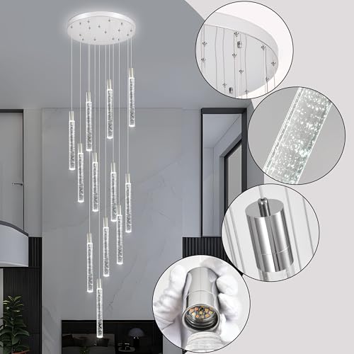 Image of 12-Lights Bubble Crystal Chandelier for Entryway High Ceiling,Chrome