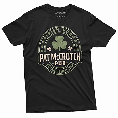 Men's Funny Offensive T-Shirt St. Patrick's Day Party Drinking tee Pat McCrotch Irish Pub Shirt (X-Large Black)
