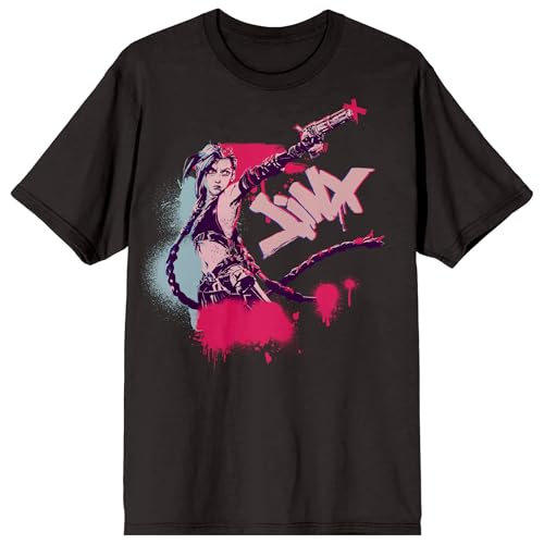Arcane League of Legends Jinx Front & Back Art Adult Black Crew Neck Short Sleeve T-Shirt