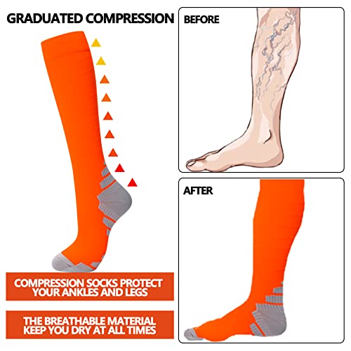 Image of fenglaoda 8 Pairs Compression Socks for Men & Women 20-30 mmHg Knee High Nurse Pregnant Running Medical and Travel Athletic