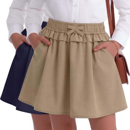 Custoneei Girls School Uniform Skirts (2 Pack) - 2-Color, Ages 13-14 Years