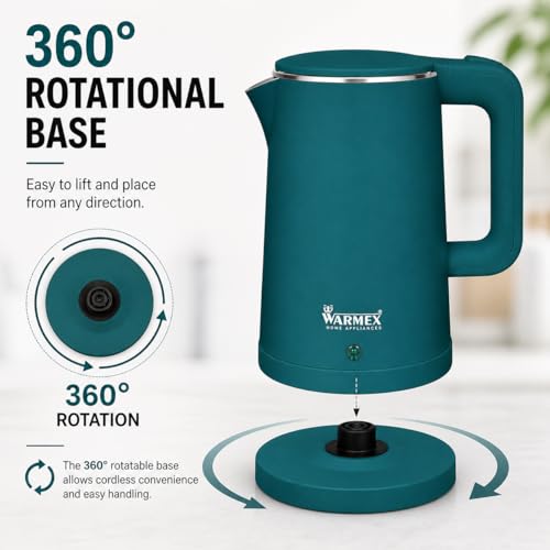 Image of Warmex 1.8 Ltr Premium Double Wall Electric Kettle For Hot Water | Touch Sensitive Panel | Cool Touch Feature | 1500 Watts | Auto Shut-off | 1 Year Warranty