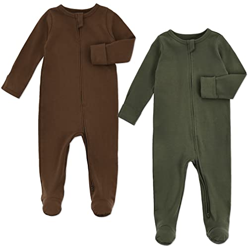Aablexema Baby Pajamas with Feet and Mittens 2-Pack Zip Up Infant Cotton Long Sleeve Footies Sleep and Play