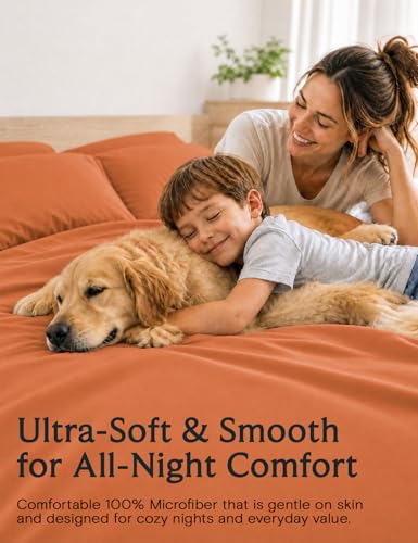 Image of LuxClub 4 PC Full Size Sheet Set Deep Pockets 18 inch Wrinkle Free Cooling Sheets Machine Washable Hotel Bedding Silky Soft - Autumn Orange Full